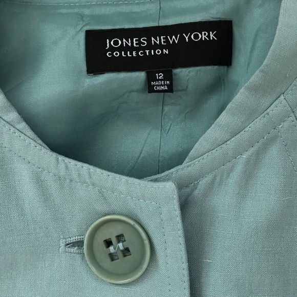 Jones New York Women’s Aqua Silk & Linen Crop Collarless Blazer Size 12 - Picture 8 of 12